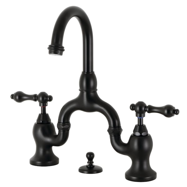 Bridge Bathroom Faucet with Brass PopUp, Matte Black